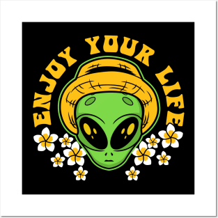 ALIEN CARTOON WITH FLOWER Posters and Art